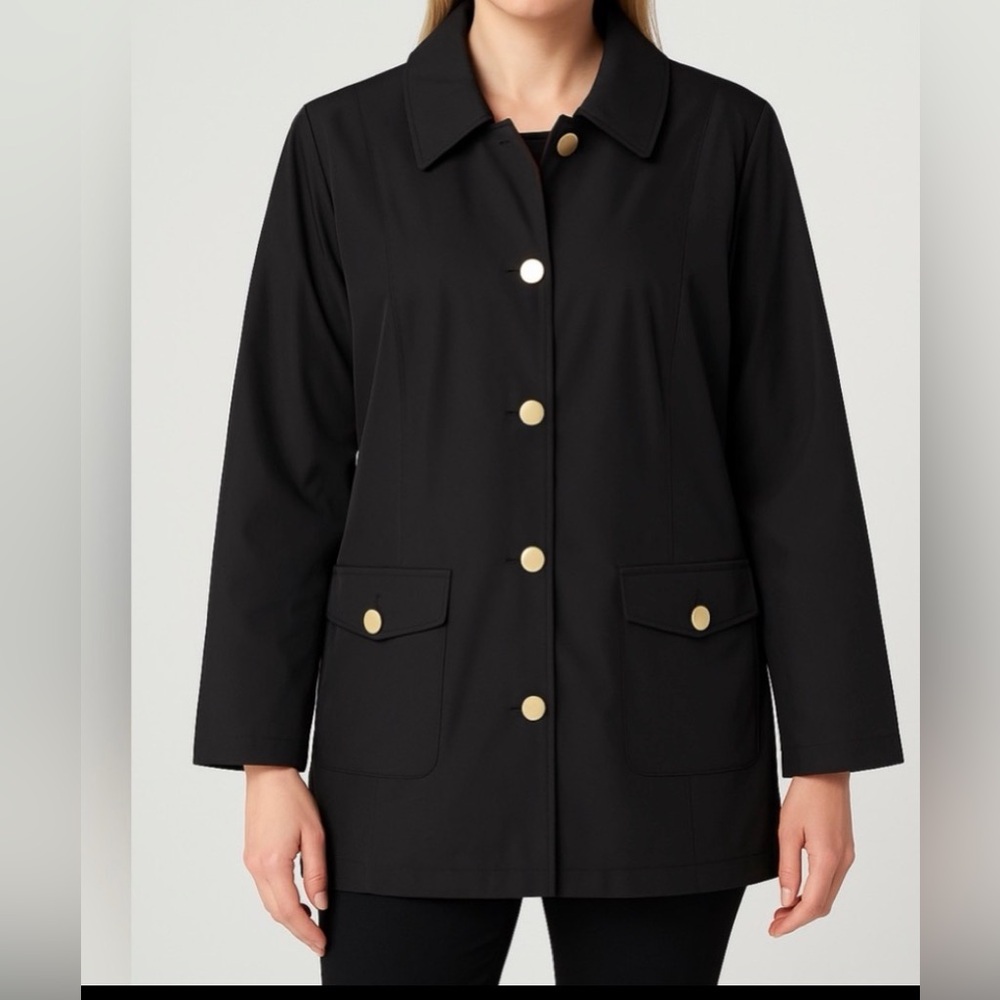 Dennis Basso women’s size XL Black Jacket Gold Buttons Plaid Lining Classic(C4)✨